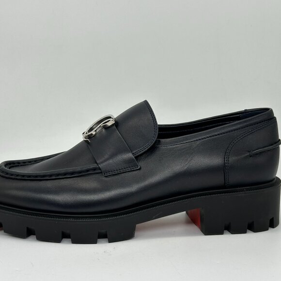 Christian Louboutin CL MOC LUG FLAT Leather Loafers Moccasin Shoes Marine - Picture 3 of 12